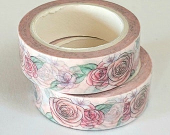 Roses, Washi Tape, 1m/10m Length Option,  Scrapbooking Washi Tape, 1 meter Sample, 10 meter Full Roll Washi Tape