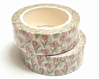 Tulips Flowers Washi Tape, Scrapbooking Washi Tape, 1m-10m Option Sample Full Roll Washi