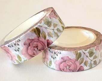 Roses Flowers Washi Tape, 10 meter Length Washi Tape, Scrapbooking Washi Tape, 10m Full Roll Washi Tape