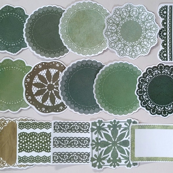 Green Doily, Stickers, 15pcs, Scrapbooking Stickers