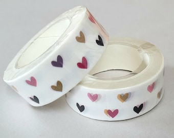 Colorful Hearts, Washi Tape, 1m/10m Length Option, Scrapbooking Washi Tape Colorful Hearts, Junk Journal Stationery Gift Idea