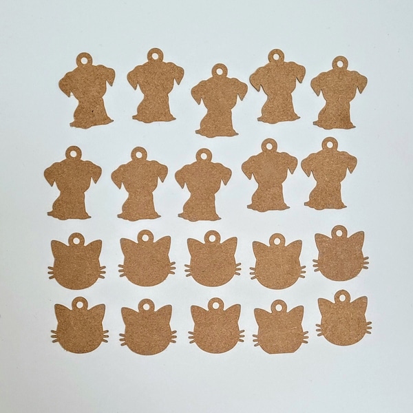 Dog and Cat Paper Tags, Kitten and Puppy Tags, Cardstock Kraft Tags, 20 pcs Tag Set