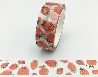 Strawberries, Washi Tape, Scrapbooking Washi Tape, 1m/10m Option, Junk Journal Washi Tape, 1m Sample Washi Tape, 10m Full Roll Washi Tape