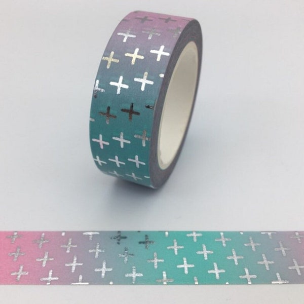 Plus Sign Silver Foil, Washi Tape, Scrapbooking Washi Tape, 10m Full Roll Washi Tape