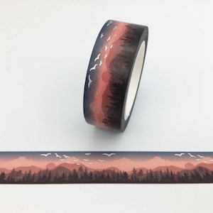 Mountain and Sunset Sky, Silver Foil, Washi Tape, Scrapbooking Washi Tape, 10m Full Roll Washi Tape