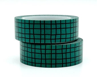 Green Grid, Washi Tape, 1m/10m Option Washi Tape, Scrapbooking Washi Tape, 1m Sample, 1 Full Roll Washi Tape, 2 Full Rolls Washi Tape