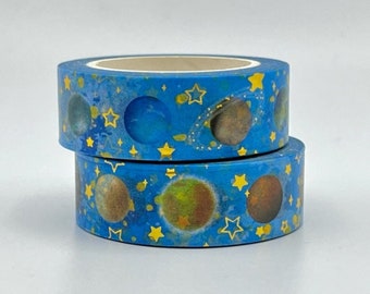 Starry Night Galaxy Washi Tape, Scrapbooking Washi Tape Gold Foil, 10m Full Roll Washi Tape