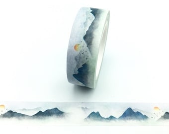 Mountains and Sunset Washi Tape, 1m/10m Option Scrapbooking Washi Tape, 1m Sample Washi Tape, 10m Full Roll Washi Tape