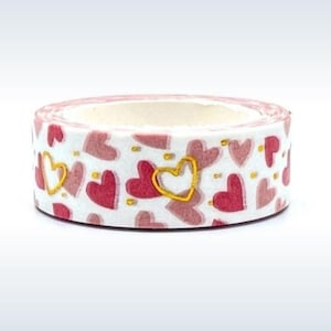 Hearts, Washi Tape, Scrapbooking Washi Tape, Gold Foil Washi Tape, Gold Outline Washi Tape,  Full Roll Washi Tape