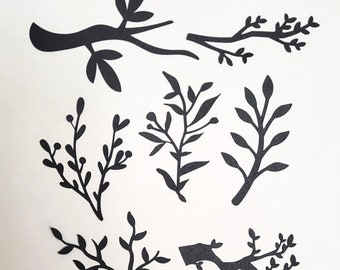 Olive Leaves, Twigs and Leaves, 14 pcs, Paper Cutouts, Scrapbooking Paper Cutouts