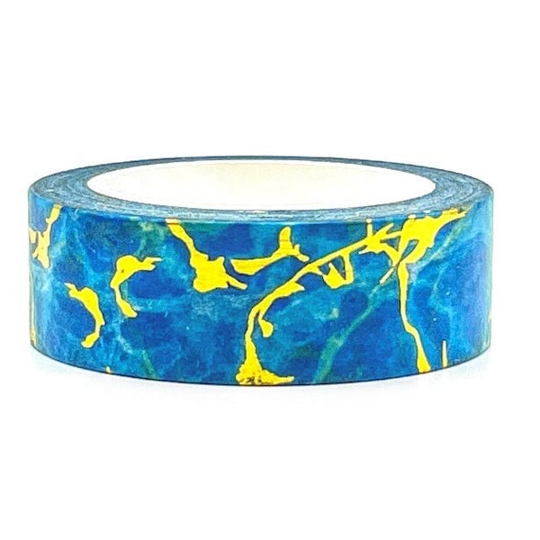 Blue with Gold Foil, Washi Tape, Scrapbooking Washi Tape, 10m Full Roll Washi Tape, Blue Washi Tape, Gold Washi Tape