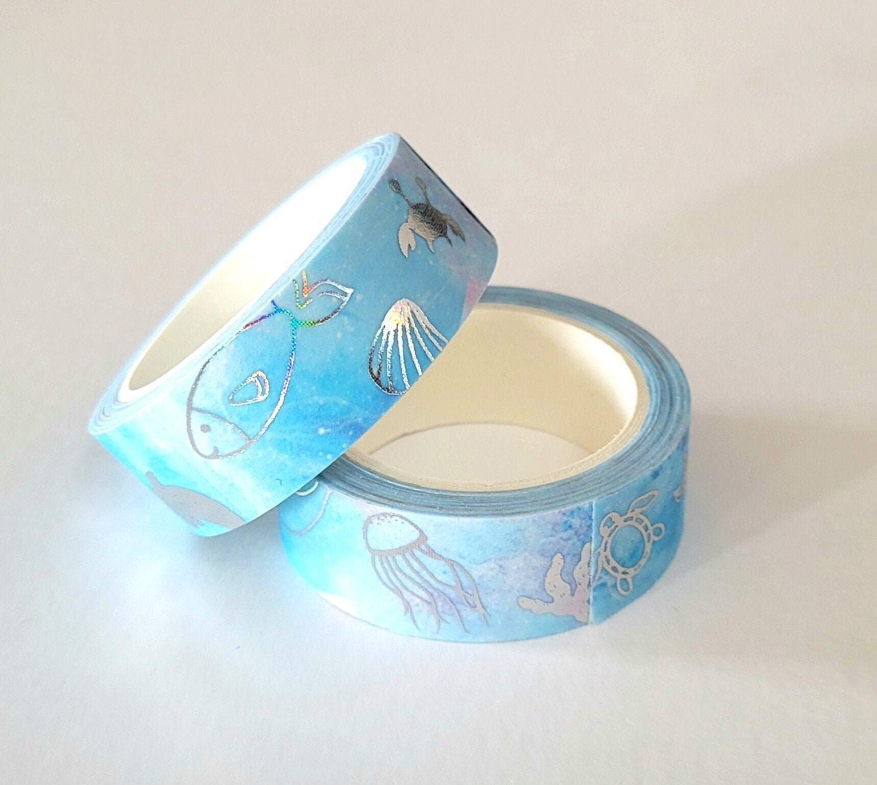 1pc Beautiful Blue Sea Creative Decoration Pet Tape Sticker With Bright  Shell Gloss For Journaling
