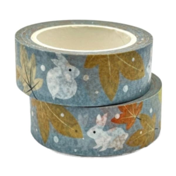 Leaves and White Rabbit, Washi Tape, Scrapbooking Washi Tape, 10m Full Roll Washi Tape, Puffy Bunny Washi Tape