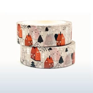 House, Washi Tape, Red Washi Tape, Scrapbooking Washi Tape, Sample Washi Tape, Full Roll Washi Tape, 1m/10m Length Option