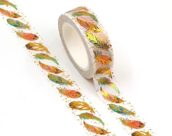 Feathers, Gold Foil, Washi Tape, Scrapbooking Washi Tape, 10m Full Roll Washi Tape