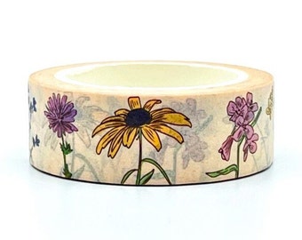 Wild Flowers, Washi Tape, 1m/10m Length Option, Scrapbook Washi Tape, Flowers Washi Tape, Floral Washi Tape, Nature Lover Gift