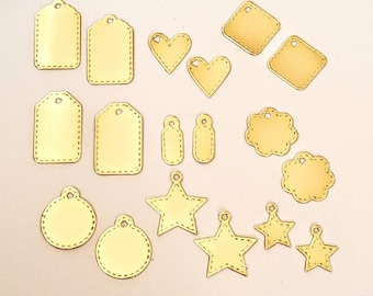 Cute Gold Paper Tags, Metallic Paper Tags, Set of 18pcs, Small Gold Junk Journal Dangle Tags