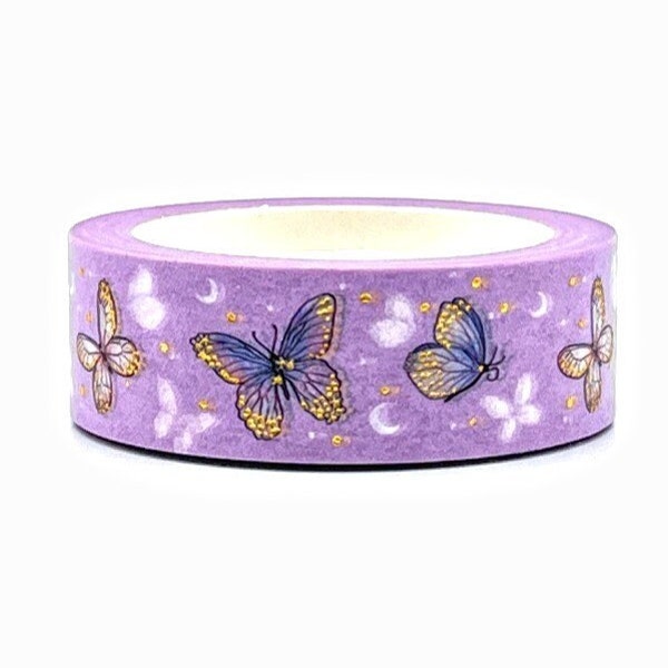 Butterflies, Washi Tape, 1m/10m Option, Gold Foil Washi Tape, Scrapbooking Washi Tape, 1m Sample Washi Tape, 10m Full Roll Washi Tape