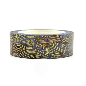 Gold Foil, Washi Tape, 1m/10m Option, Waves Washi Tape, Journal Washi Tape, ScrapbookiIng Washi Tape
