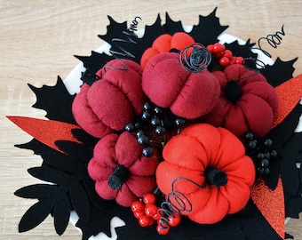 Burgundy and Red Pumpkins Set, Black Autumn, Gothic, 7 Pumpkins, Autumn, Fall, Nature table, Felt Pumpkins, ThanksGiving, Halloween Decor