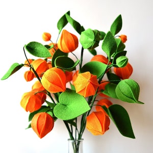 Physalis, 7 twigs, Gooseberry, Groundcherries, Greenery, Felt Flowers, Handmade Felt Flower, Felt kit, Orange bouquet image 2