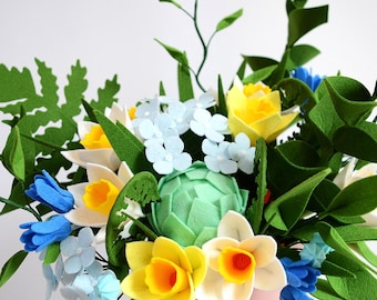 Morning dew, Daffodils & Bells, Felt Flowers, Spring bouquet, Flower arrangement, Artificial flowers, Faux leaves
