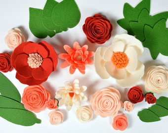 Roses and Anemones, 18 flowers, DIY Felt Flowers, Handmade Felt Flowers, Felt kit, Set for creativity, Roll Your Own or Ready-made Bouquet