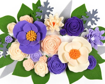 Roses & Anemones, Felt Flowers, Handmade, Artificial bouquet, Faux leaves, Felt wildflower, Table centerpiece