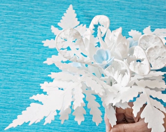 Frozen White Fern Leaves, Winter, Wedding, Marriage, Felt Flowers, Handmade Felt Flowers, Felt leaves, Artificial leaves, Felt plants