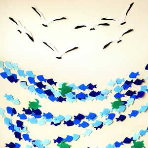 Bannière, Guirlande marine, Mer, Poisson, Mouettes, Tortues, Maritime, Bleu, Ensemble, École, Guirlande en feutre, Nautique, Fête de la mer, Guirlande de poissons, Toile de fond