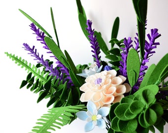 Tuscany, Dahlia, Lavender, Fern, Olive, Greenery, Felt Flowers, Handmade, Faux wildflower, Artificial bouquet