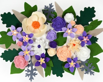 Purple Bouquet, Felt Flowers, Handmade, Faux wildflower, Artificial bouquet, Flower arrangement, Decoration florale