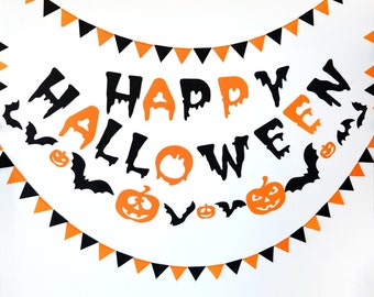 Happy Halloween Slingers, Vilten slinger, Banner, Mini bunting, Verjaardagsfeest, Foto prop, Achtergrond