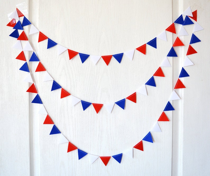 Mini bunting, felt garland, 4th of July, USA Independence Day, Reusable Party decoration, Balloon tail, Office Desk bunting, Baby decor. image 1
