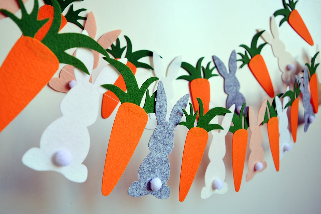 Felt Easter Garland, Bunnies and Carrots, Spring Decor, Nursery, Felt ...