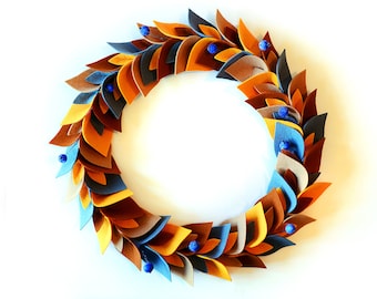 Autumn Wreath, Fall Leaves & blue berries, Thanksgiving, Harvest, Transformer, Fireplace Felt Garland, Table setting