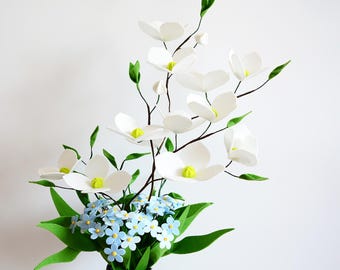 Unforgettable spring, Dogwoods, Forget-me-nots, Spring bouquet, Felt Flowers, Handmade, Artificial wildflower