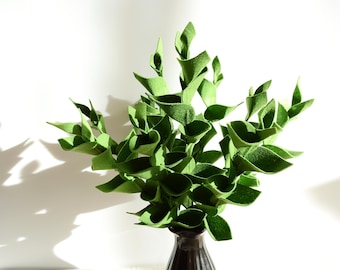 Green leaf felt twigs, 11 Artificial branches, Greenery, Botanical decoration, Ruscus, Faux plants