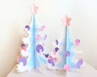 Christmas Tree, Felt pastel decorations, Trees Set, New Year, Holidays decor, Spruce, Star