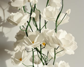 Double cherry blossom, Spring white bouquet, Felt Flowers, Handmade, Artificial flowers, Faux wildflower, Minimalistic