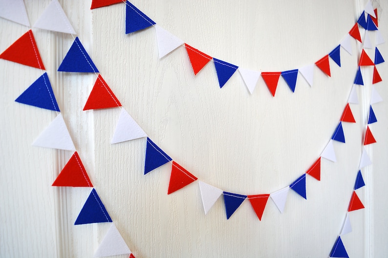 Mini bunting, felt garland, 4th of July, USA Independence Day, Reusable Party decoration, Balloon tail, Office Desk bunting, Baby decor. image 3