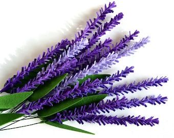Lavendel, 15 takjes, vilten bloemen, Botanische decoratie, Forever Flowers, Kunstbloemen, Vilten boeket, Vilten planten, Vilten bladeren