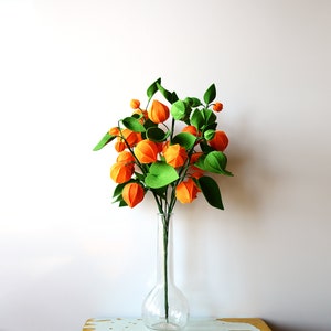 Physalis, 7 twigs, Gooseberry, Groundcherries, Greenery, Felt Flowers, Handmade Felt Flower, Felt kit, Orange bouquet image 8