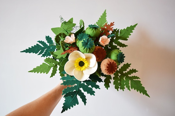 Grner Waldstrau, Farn, Efeu, Mohnblume, Blumenstrau aus verschiedenen  Blttern, Mohnblumenboxen und Blumen, handgemachte Filzblumen, knstliche  Blumen - Etsy sterreich