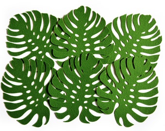 Grote onderzetters Set van 6 Monstera's bladeren, Tropische inrichting, Botanische inrichting, Vilt, Housewarming Gift