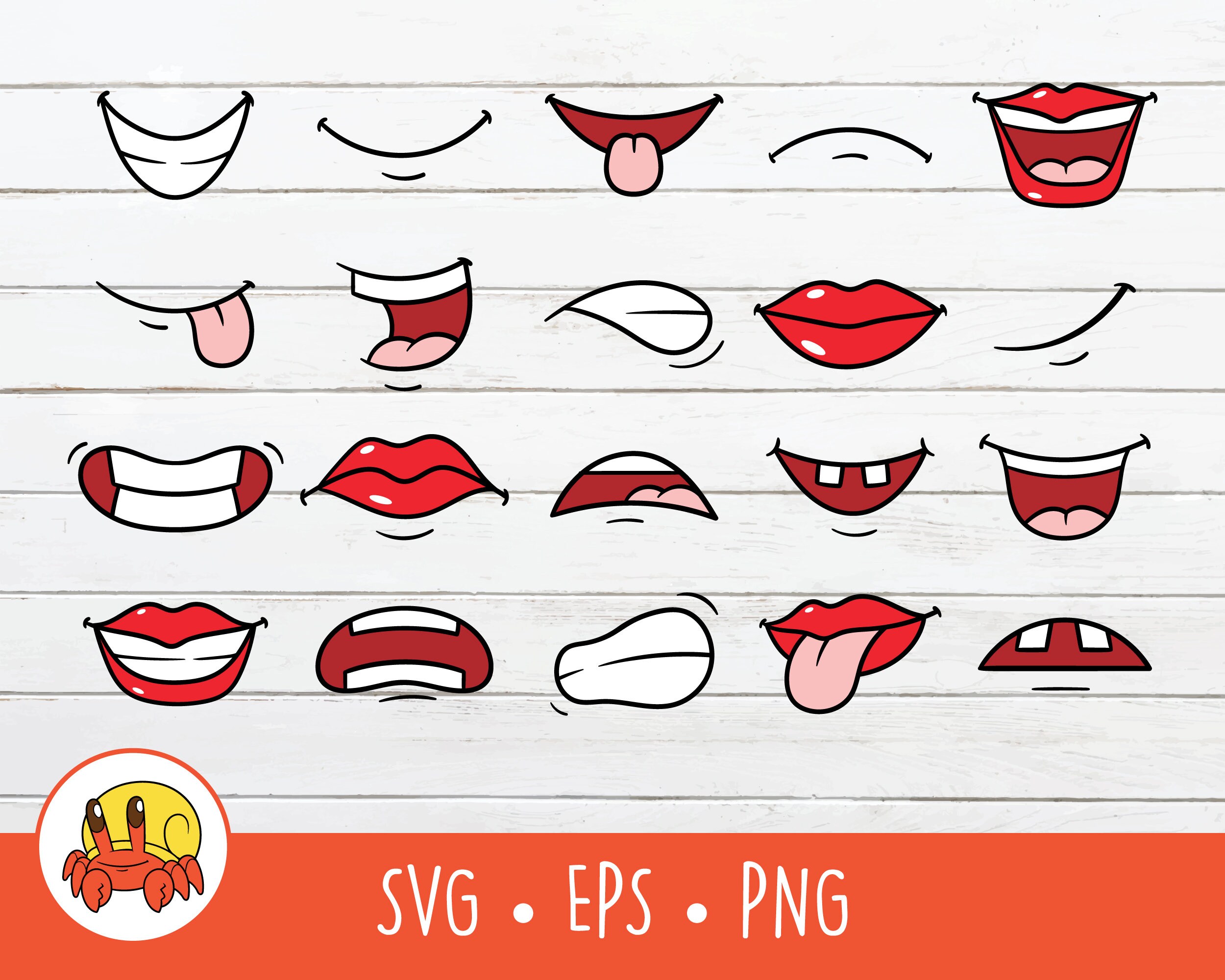 Funny Cartoon Mouths Clipart Bundle Printable Mouths and Etsy