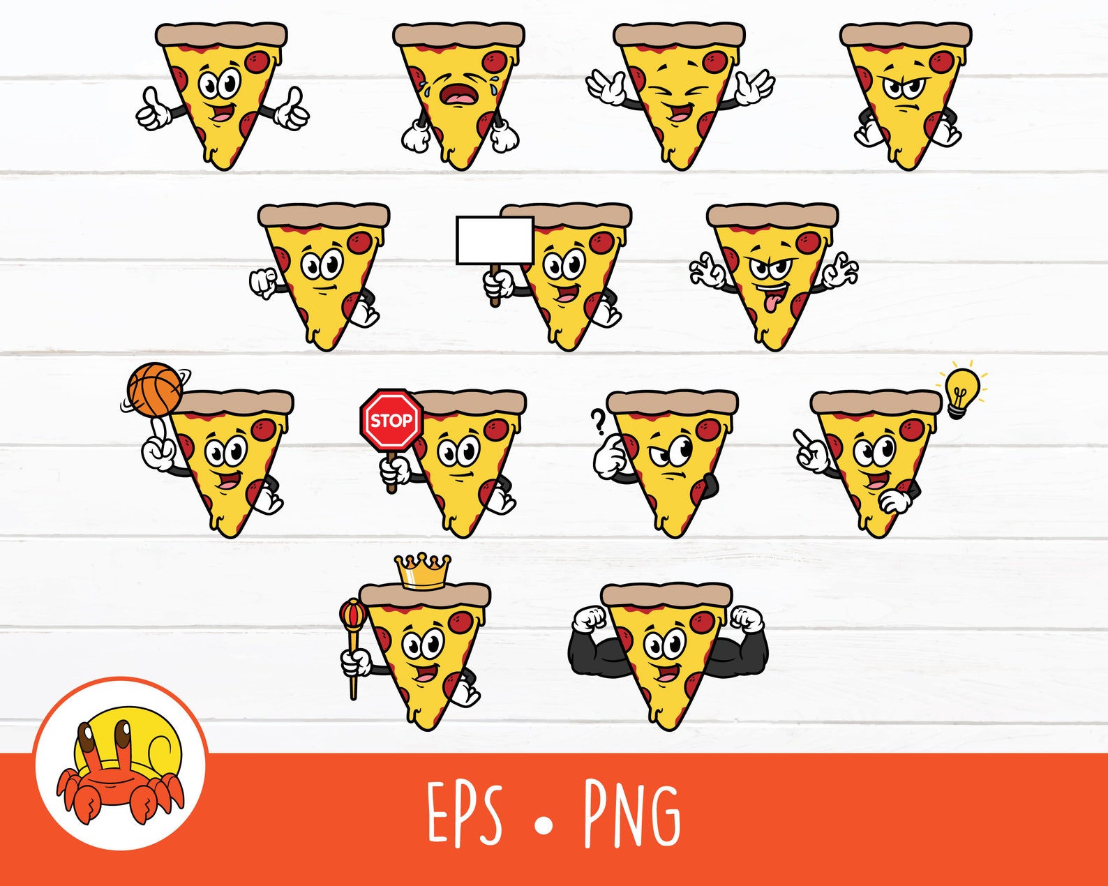 Cartoon Pizza Character Clipart Bundle PNG EPS Instant Etsy