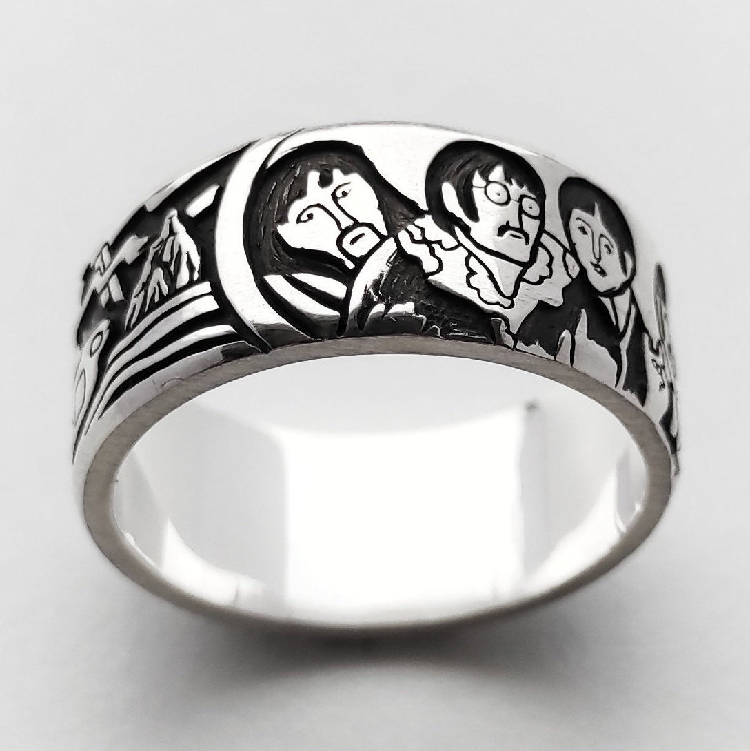 The Beatles Ring, Secret Monogram Wide Ring, Fancy Wedding Gift, Custom Size Personalized Birthday Gift, Big Ring for Music Lovers