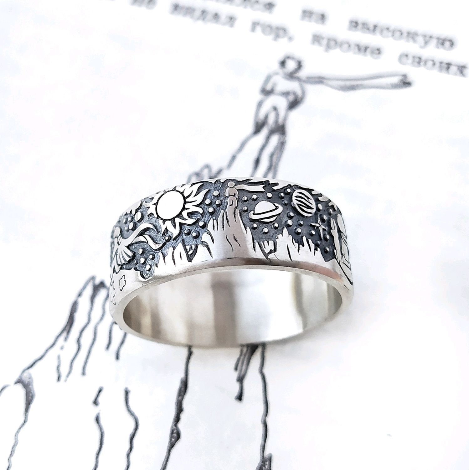 The Little Prince Ring, Man ring, Wide ring, Silver Ring, The Little Prince, Antoine de Saint-Exupéry, Exupery