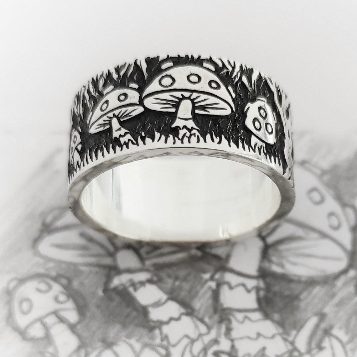 Unusual Mushroom Ring Wide silver ring in custom size Massive Etsy